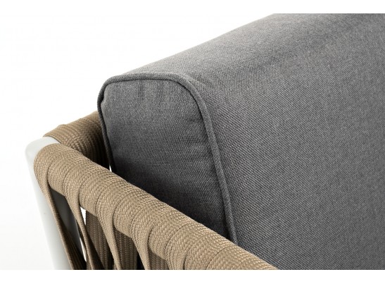 "Касабланка" диван 2-местный плетеный из роупа, каркас алюминий светло-серый (RAL7035) муар, роуп серо-коричневый 23мм, ткань серая 017 в Ростове-на-Дону