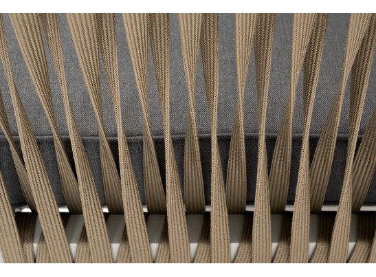 "Касабланка" диван 2-местный плетеный из роупа, каркас алюминий светло-серый (RAL7035) муар, роуп серо-коричневый 23мм, ткань серая 017 в Ростове-на-Дону