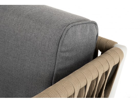 "Касабланка" диван 2-местный плетеный из роупа, каркас алюминий светло-серый (RAL7035) муар, роуп серо-коричневый 23мм, ткань серая 017 в Ростове-на-Дону