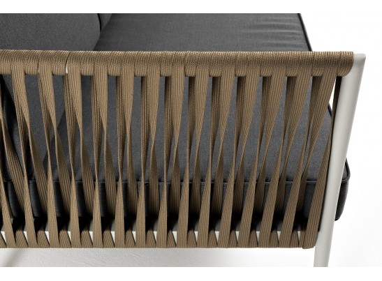 "Касабланка" диван 3-местный плетеный из роупа, каркас алюминий светло-серый (RAL7035) муар, роуп серо-коричневый 23мм, ткань серая 017 в Ростове-на-Дону