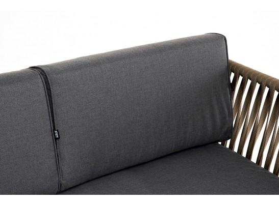 "Касабланка" диван 3-местный плетеный из роупа, каркас алюминий светло-серый (RAL7035) муар, роуп серо-коричневый 23мм, ткань серая 017 в Ростове-на-Дону