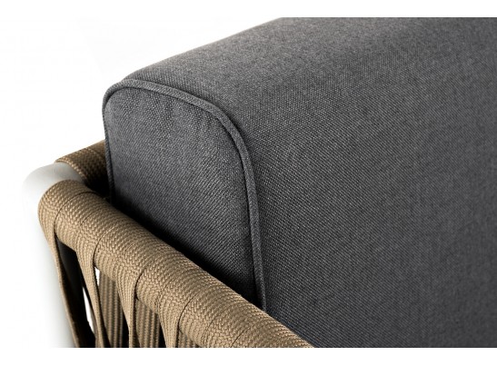 "Касабланка" диван 3-местный плетеный из роупа, каркас алюминий светло-серый (RAL7035) муар, роуп серо-коричневый 23мм, ткань серая 017 в Ростове-на-Дону