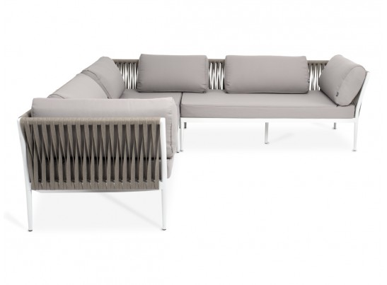 "Касабланка" диван модульный плетеный из роупа, каркас алюминий, роуп серо-коричневый 23мм, ткань бежевая 052 в Ростове-на-Дону