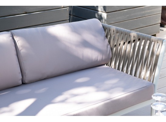 "Касабланка" диван модульный плетеный из роупа, каркас алюминий, роуп серо-коричневый 23мм, ткань бежевая 052 в Ростове-на-Дону