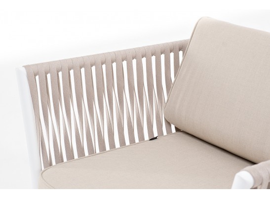 "Касабланка" кресло плетеное из роупа, каркас алюминий белый, роуп бежевый, ткань бежевая в Ростове-на-Дону