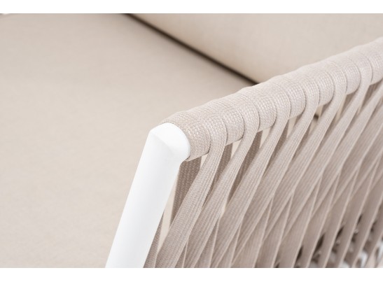 "Касабланка" кресло плетеное из роупа, каркас алюминий белый, роуп бежевый, ткань бежевая в Ростове-на-Дону