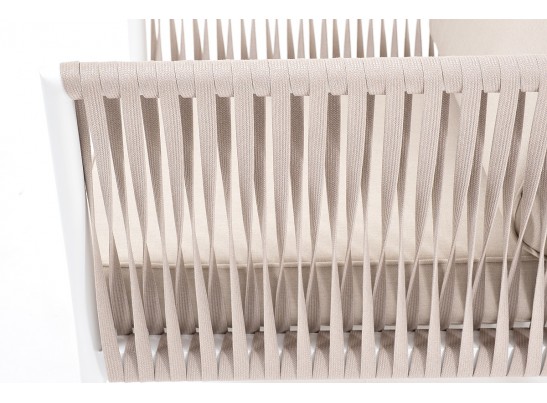 "Касабланка" кресло плетеное из роупа, каркас алюминий белый, роуп бежевый, ткань бежевая в Ростове-на-Дону