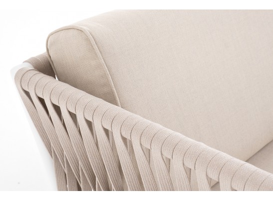 "Касабланка" кресло плетеное из роупа, каркас алюминий белый, роуп бежевый, ткань бежевая в Ростове-на-Дону