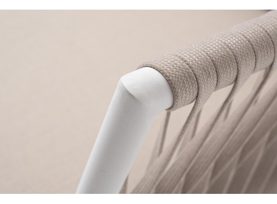 "Касабланка" кресло плетеное из роупа, каркас алюминий белый муар, роуп бежевый 20мм, ткань бежевая 052 в Ростове-на-Дону