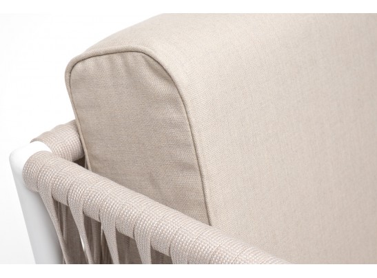 "Касабланка" кресло плетеное из роупа, каркас алюминий белый муар, роуп бежевый 20мм, ткань бежевая 052 в Ростове-на-Дону