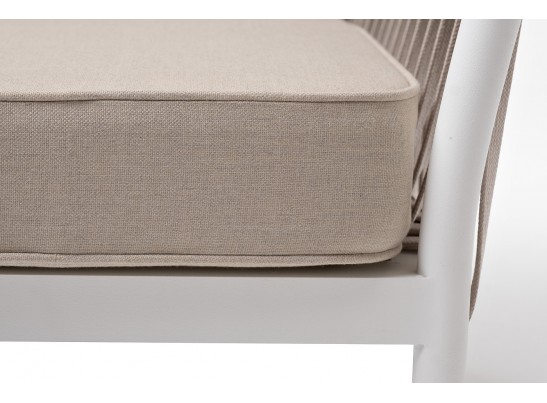 "Касабланка" кресло плетеное из роупа, каркас алюминий белый муар, роуп бежевый 20мм, ткань бежевая 15052 в Ростове-на-Дону