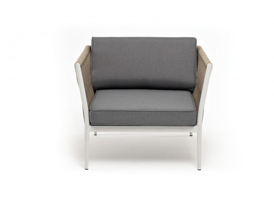 "Касабланка" кресло плетеное из роупа, каркас алюминий светло-серый (RAL7035) муар, роуп серо-коричневый 23мм, ткань серая 017 в Ростове-на-Дону