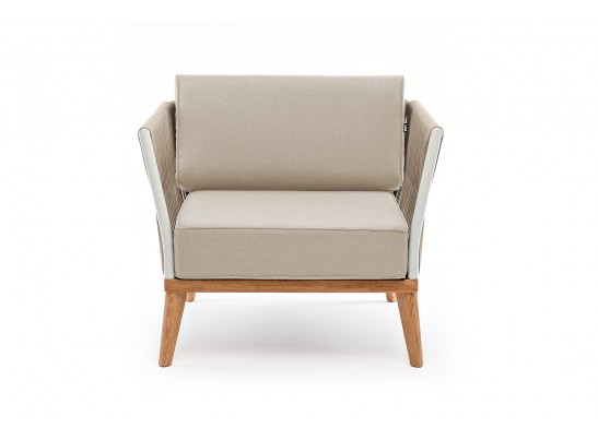 "Касабланка" кресло плетеное из роупа, основание дуб, роуп серо-коричневый 23мм, ткань серая в Ростове-на-Дону