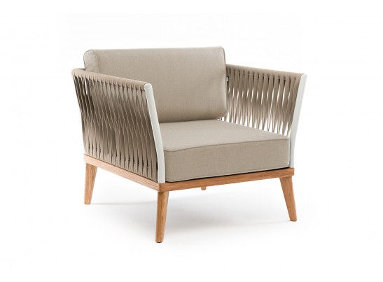 "Касабланка" кресло плетеное из роупа, основание дуб, роуп серо-коричневый 23мм, ткань серая в Ростове-на-Дону