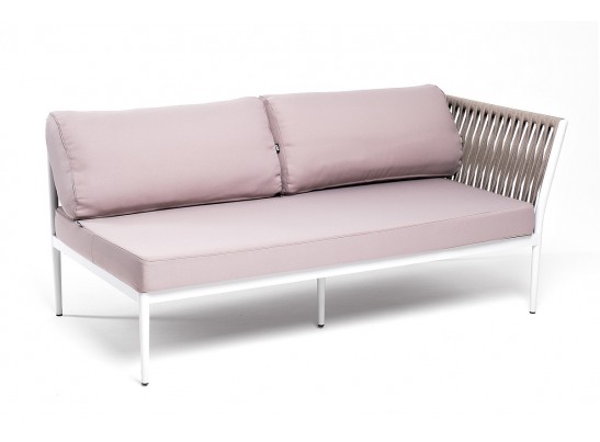 "Касабланка" левый модуль плетеный из роупа, каркас алюминий светло-серый (RAL7035) шагрень, роуп серо-коричневый 23мм, ткань Neo ash в Ростове-на-Дону