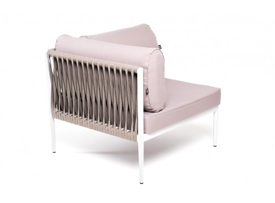 "Касабланка" угловой модуль плетеный из роупа, каркас алюминий светло-серый (RAL7035) муар, роуп серо-коричневый 23мм, ткань бежевая 052 в Ростове-на-Дону