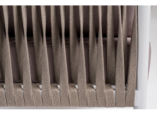 "Касабланка" угловой модуль плетеный из роупа, каркас алюминий светло-серый (RAL7035) муар, роуп серо-коричневый 23мм, ткань бежевая 052 в Ростове-на-Дону