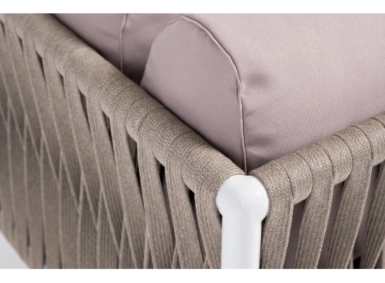 "Касабланка" угловой модуль плетеный из роупа, каркас алюминий светло-серый (RAL7035) муар, роуп серо-коричневый 23мм, ткань бежевая 052 в Ростове-на-Дону