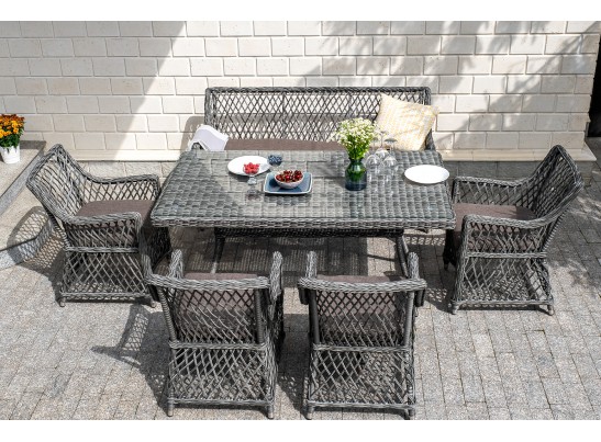 "Катания" обеденная группа плетеная на 6 персон, цвет графит в Ростове-на-Дону