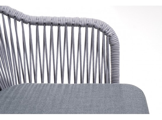 "Лион" стул плетеный из роупа, каркас из стали белый муар, роуп светло-серый круглый, ткань светло-серая в Ростове-на-Дону