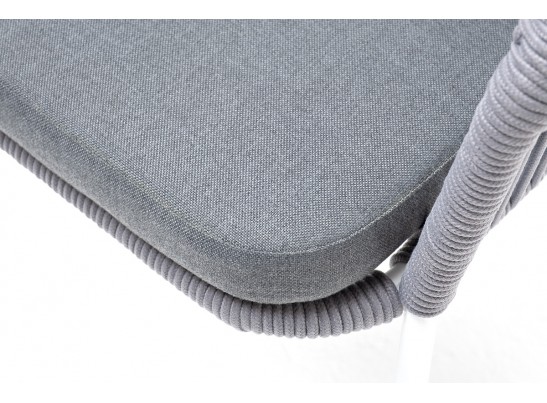 "Лион" стул плетеный из роупа, каркас из стали белый муар, роуп светло-серый круглый, ткань светло-серая в Ростове-на-Дону