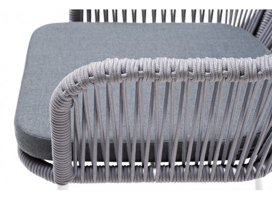 "Лион" стул плетеный из роупа, каркас из стали белый муар, роуп светло-серый круглый, ткань светло-серая в Ростове-на-Дону