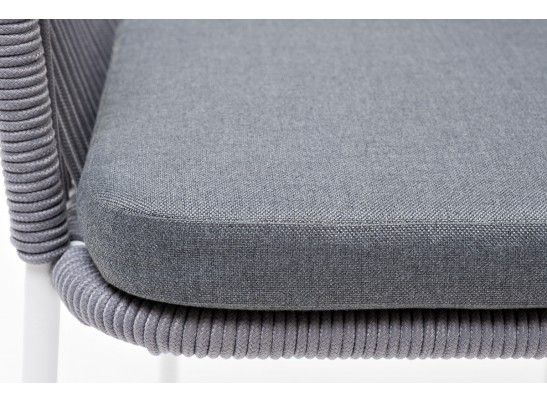 "Лион" стул плетеный из роупа, каркас из стали белый муар, роуп светло-серый круглый, ткань светло-серая в Ростове-на-Дону