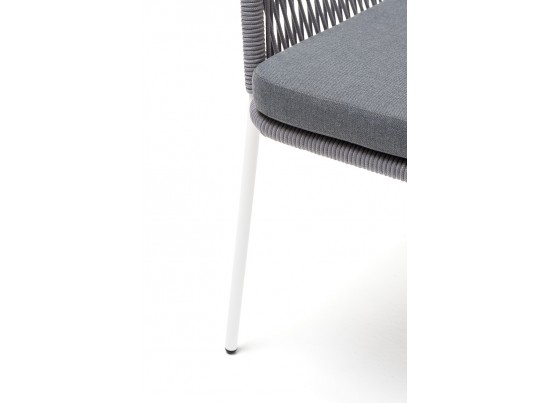 "Лион" стул плетеный из роупа, каркас из стали белый муар, роуп светло-серый круглый, ткань светло-серая в Ростове-на-Дону