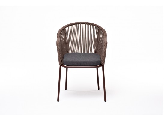 "Лион" стул плетеный из роупа, каркас из стали коричневый (RAL8016) муар, роуп коричневый круглый, ткань бежевая в Ростове-на-Дону