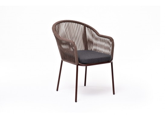 "Лион" стул плетеный из роупа, каркас из стали коричневый (RAL8016) муар, роуп коричневый круглый, ткань бежевая в Ростове-на-Дону