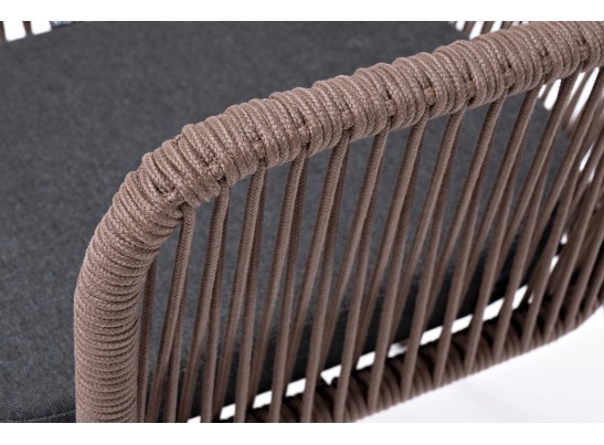 "Лион" стул плетеный из роупа, каркас из стали коричневый (RAL8016) муар, роуп коричневый круглый, ткань бежевая в Ростове-на-Дону