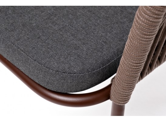 "Лион" стул плетеный из роупа, каркас из стали коричневый (RAL8016) муар, роуп коричневый круглый, ткань бежевая в Ростове-на-Дону