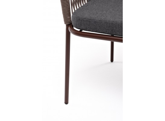 "Лион" стул плетеный из роупа, каркас из стали коричневый (RAL8016) муар, роуп коричневый круглый, ткань бежевая в Ростове-на-Дону