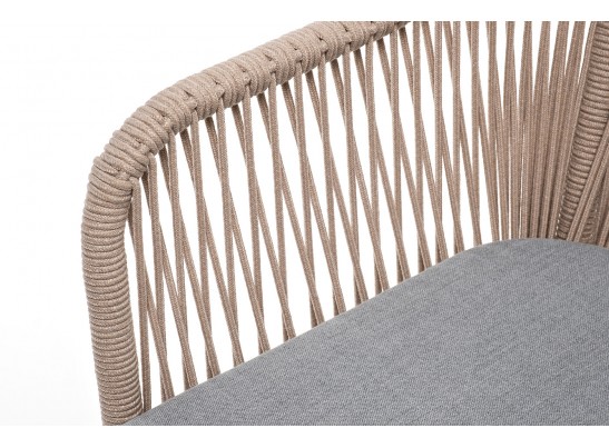 "Лион" стул плетеный из роупа, каркас из стали светло-серый (RAL7035) муар, роуп бежевый круглый, ткань светло-серая в Ростове-на-Дону
