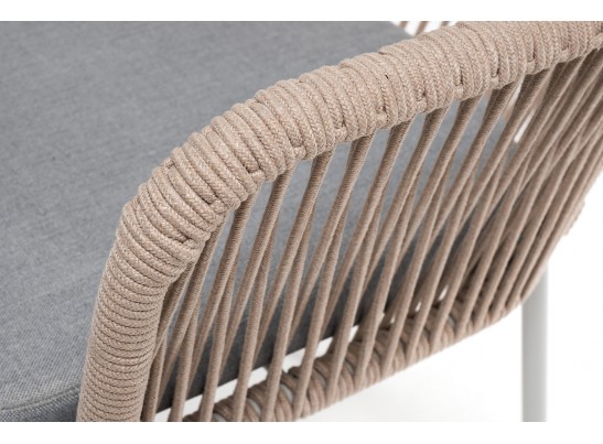 "Лион" стул плетеный из роупа, каркас из стали светло-серый (RAL7035) муар, роуп бежевый круглый, ткань светло-серая в Ростове-на-Дону