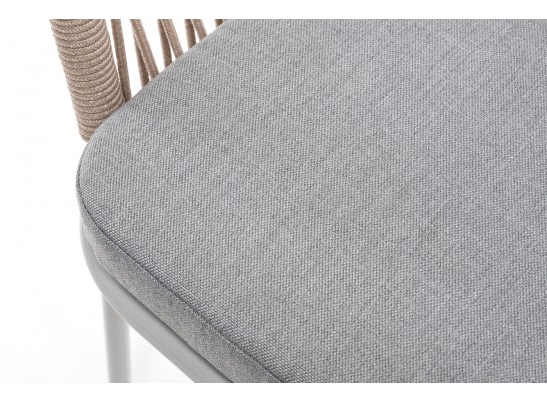 "Лион" стул плетеный из роупа, каркас из стали светло-серый (RAL7035) муар, роуп бежевый круглый, ткань светло-серая в Ростове-на-Дону