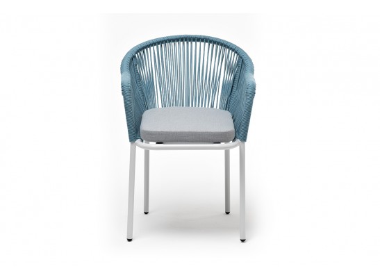 "Лион" стул плетеный из роупа, каркас из стали светло-серый (RAL7035) муар, роуп бирюзовый круглый, ткань светло-серая в Ростове-на-Дону
