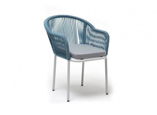 "Лион" стул плетеный из роупа, каркас из стали светло-серый (RAL7035) муар, роуп бирюзовый круглый, ткань светло-серая в Ростове-на-Дону