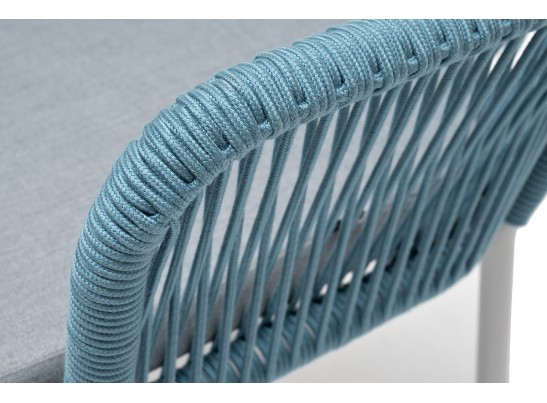 "Лион" стул плетеный из роупа, каркас из стали светло-серый (RAL7035) муар, роуп бирюзовый круглый, ткань светло-серая в Ростове-на-Дону
