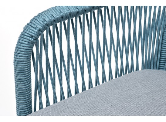 "Лион" стул плетеный из роупа, каркас из стали светло-серый (RAL7035) муар, роуп бирюзовый круглый, ткань светло-серая в Ростове-на-Дону