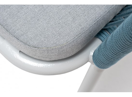 "Лион" стул плетеный из роупа, каркас из стали светло-серый (RAL7035) муар, роуп бирюзовый круглый, ткань светло-серая в Ростове-на-Дону