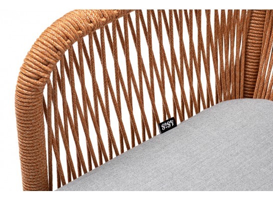 "Лион" стул плетеный из роупа, каркас из стали светло-серый (RAL7035) муар, роуп оранжевый меланж круглый, ткань светло-серая в Ростове-на-Дону