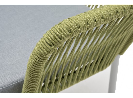 "Лион" стул плетеный из роупа, каркас из стали светло-серый (RAL7035) муар, роуп салатовый меланж круглый, ткань светло-серая в Ростове-на-Дону