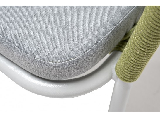 "Лион" стул плетеный из роупа, каркас из стали светло-серый (RAL7035) муар, роуп салатовый меланж круглый, ткань светло-серая в Ростове-на-Дону