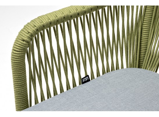 "Лион" стул плетеный из роупа, каркас из стали светло-серый (RAL7035) муар, роуп салатовый меланж круглый, ткань светло-серая в Ростове-на-Дону