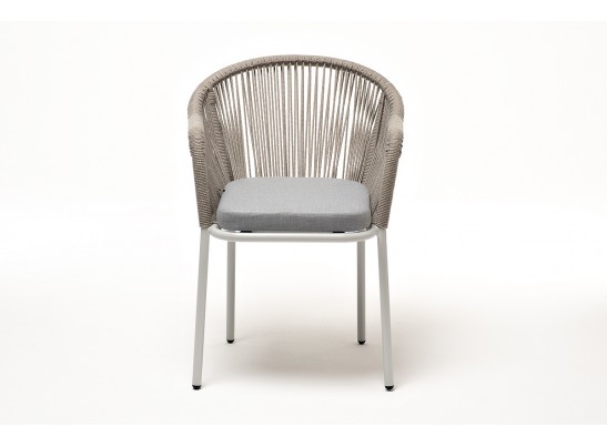 "Лион" стул плетеный из роупа, каркас из стали светло-серый (RAL7035) муар, роуп серый меланж круглый, ткань светло-серая в Ростове-на-Дону