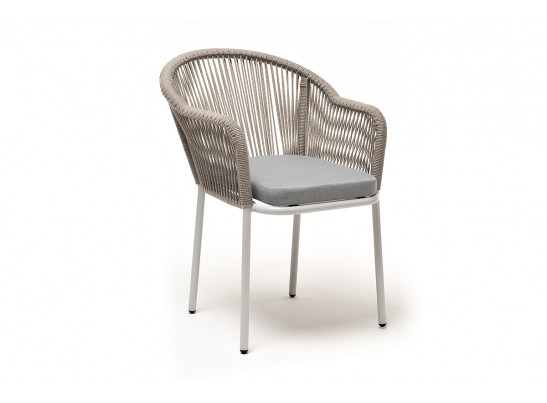 "Лион" стул плетеный из роупа, каркас из стали светло-серый (RAL7035) муар, роуп серый меланж круглый, ткань светло-серая в Ростове-на-Дону