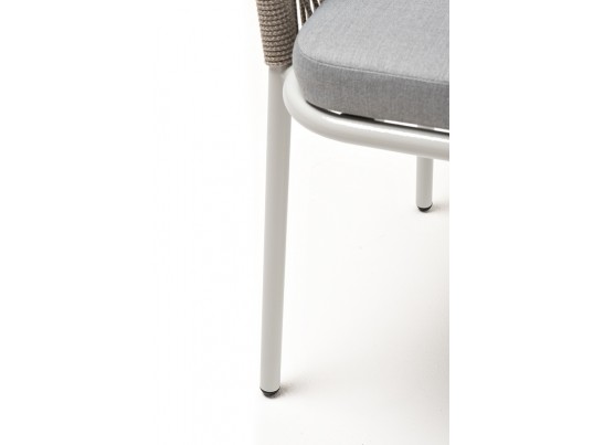 "Лион" стул плетеный из роупа, каркас из стали светло-серый (RAL7035) муар, роуп серый меланж круглый, ткань светло-серая в Ростове-на-Дону