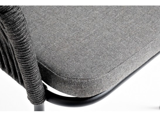 "Лион" стул плетеный из роупа, каркас из стали темно-серый (RAL7024) муар, роуп темно-серый круглый, ткань темно-серая 027 в Ростове-на-Дону