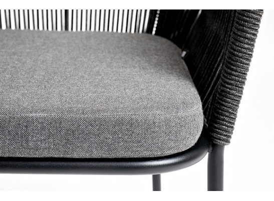 "Лион" стул плетеный из роупа, каркас из стали темно-серый (RAL7024) муар, роуп темно-серый круглый, ткань темно-серая 027 в Ростове-на-Дону